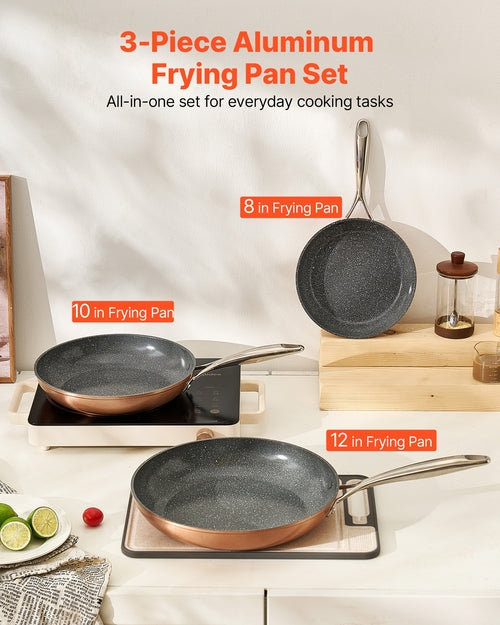 Frying Pan Skillet, Aluminum Egg Fry Pans, 3 Piece (200, 270, 300 mm),